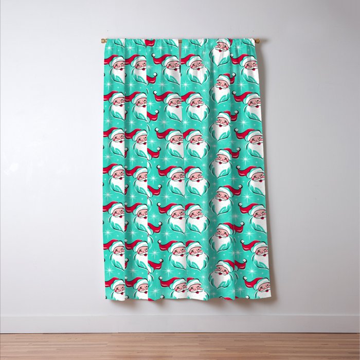 'Tis The Season Retro Santa Aqua Multi Pattern Window Curtain Gallery Image 3