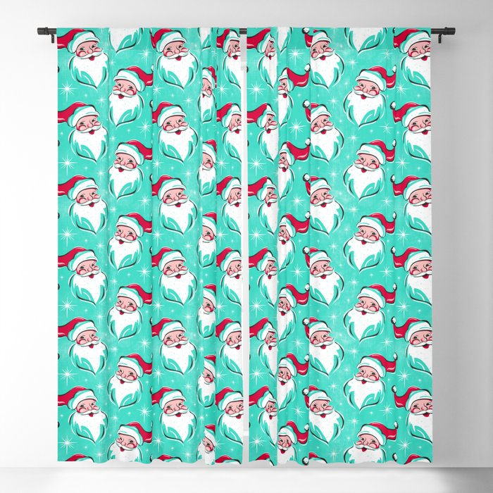 'Tis The Season Retro Santa Aqua Multi Pattern Window Curtain Gallery Image 5