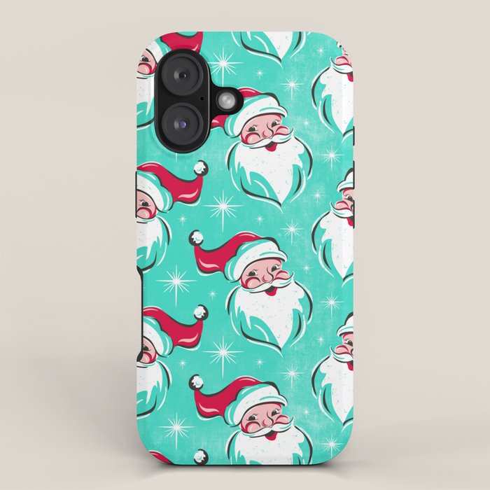 'Tis The Season Retro Santa Aqua Multi Pattern iPhone Case Gallery Image 1
