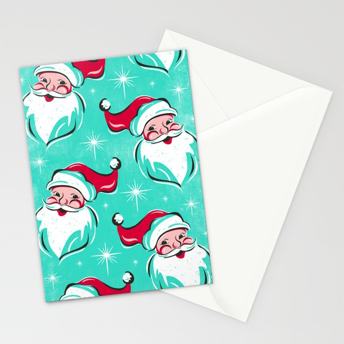 'Tis The Season Retro Santa Aqua Multi Pattern Stationery Card Gallery Image 2