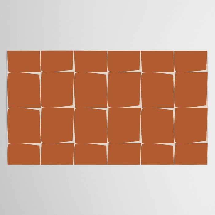 Terracotta Rust Minimal Midcentury Modern Flux Check Grid Pattern Tablecloth Gallery Image 2