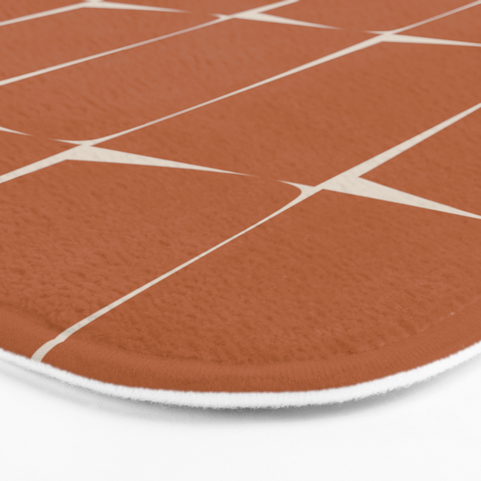 Terracotta Rust Minimal Midcentury Modern Flux Check Grid Pattern Bath Mat Gallery Image 3