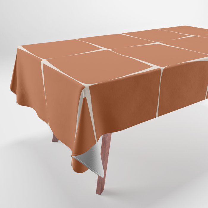 Terracotta Rust Minimal Midcentury Modern Flux Check Grid Pattern Tablecloth Gallery Image 1