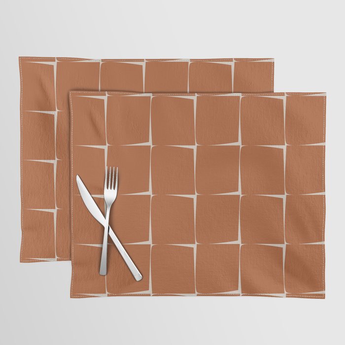 Terracotta Rust Minimal Midcentury Modern Flux Check Grid Pattern Placemat Gallery Image 1