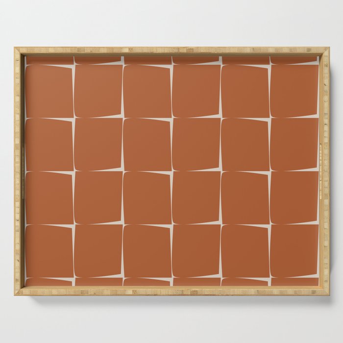 Terracotta Rust Minimal Midcentury Modern Flux Check Grid Pattern Serving Tray Gallery Image 1