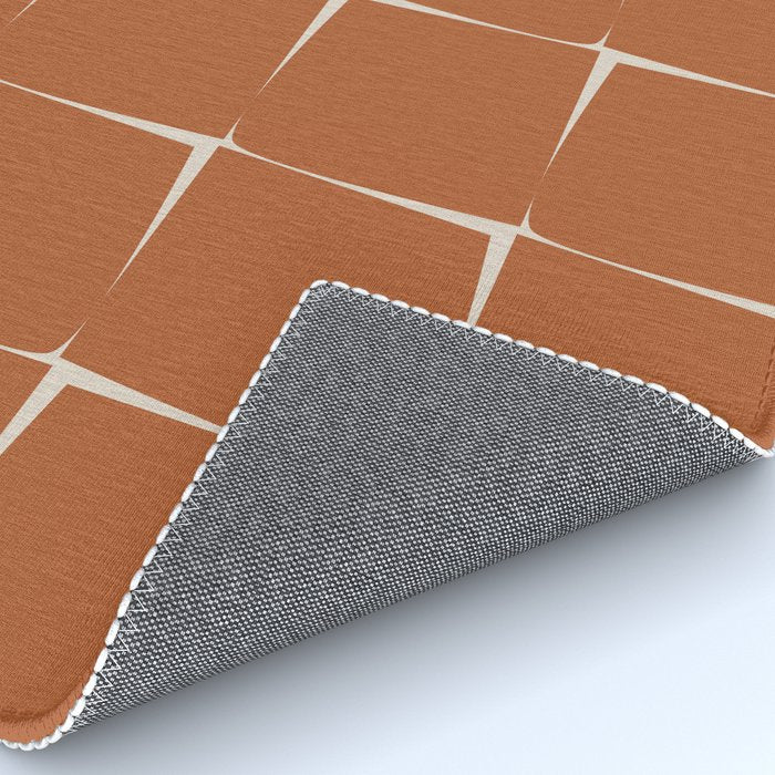 Terracotta Rust Minimal Midcentury Modern Flux Check Grid Pattern Rug Gallery Image 4