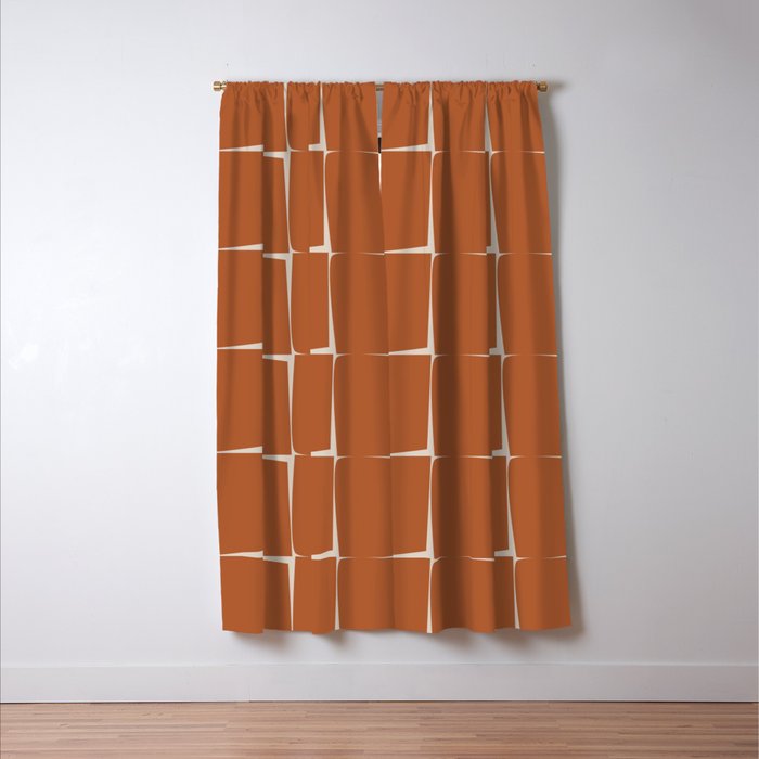 Terracotta Rust Minimal Midcentury Modern Flux Check Grid Pattern Window Curtain Gallery Image 3