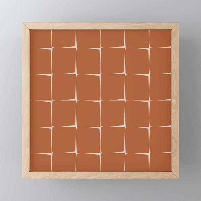 Terracotta Rust Minimal Midcentury Modern Flux Check Grid Pattern Mini Art Print Gallery Image 1