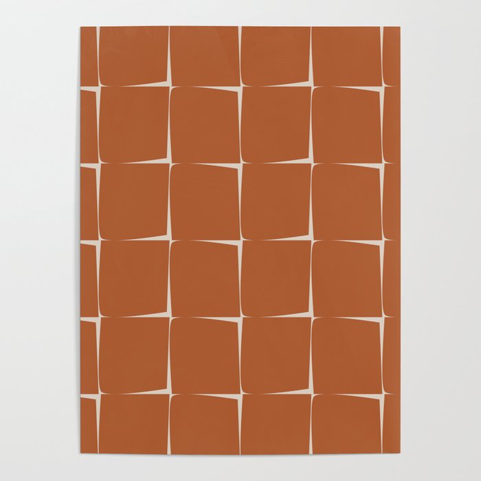 Terracotta Rust Minimal Midcentury Modern Flux Check Grid Pattern Poster Gallery Image 4