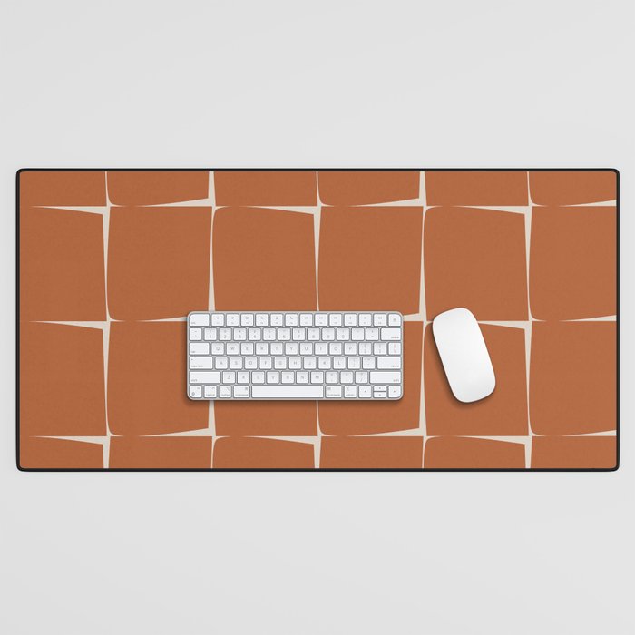 Terracotta Rust Minimal Midcentury Modern Flux Check Grid Pattern Desk Mat Gallery Image 1