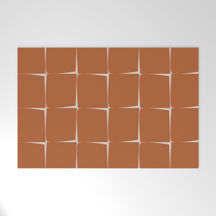 Terracotta Rust Minimal Midcentury Modern Flux Check Grid Pattern Welcome Mat Gallery Image 1