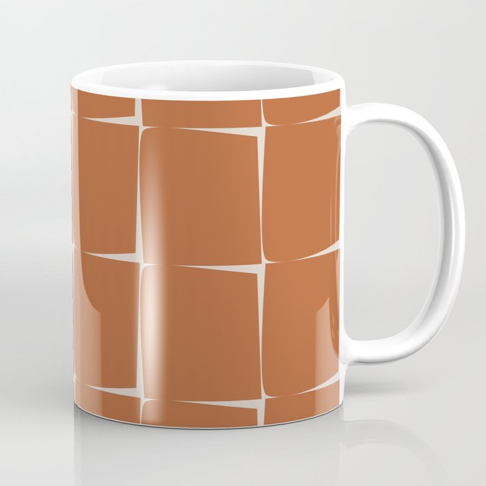 Terracotta Rust Minimal Midcentury Modern Flux Check Grid Pattern Coffee Mug Gallery Image 1