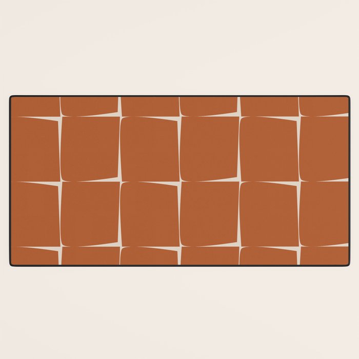 Terracotta Rust Minimal Midcentury Modern Flux Check Grid Pattern Desk Mat Gallery Image 3