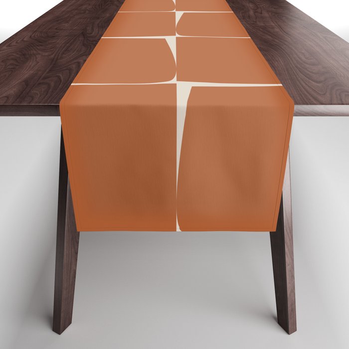 Terracotta Rust Minimal Midcentury Modern Flux Check Grid Pattern Table Runner Gallery Image 1
