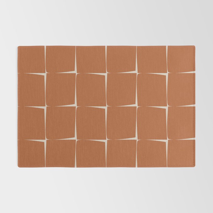 Terracotta Rust Minimal Midcentury Modern Flux Check Grid Pattern Rug Gallery Image 2