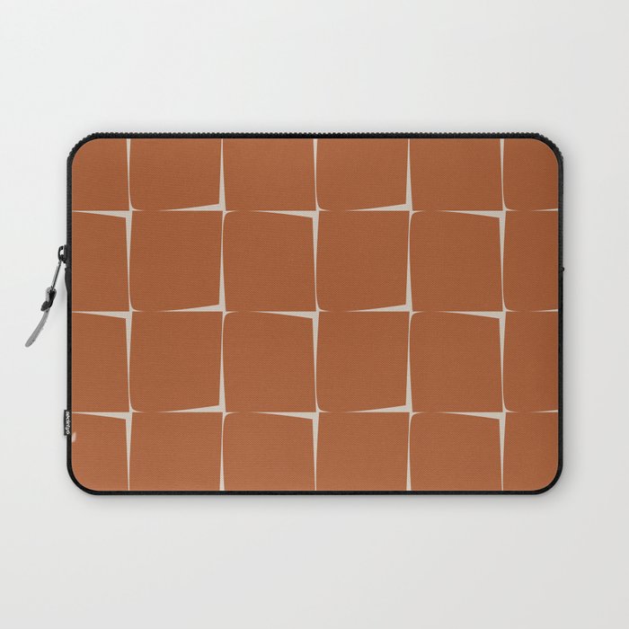 Terracotta Rust Minimal Midcentury Modern Flux Check Grid Pattern Laptop Sleeve Gallery Image 1