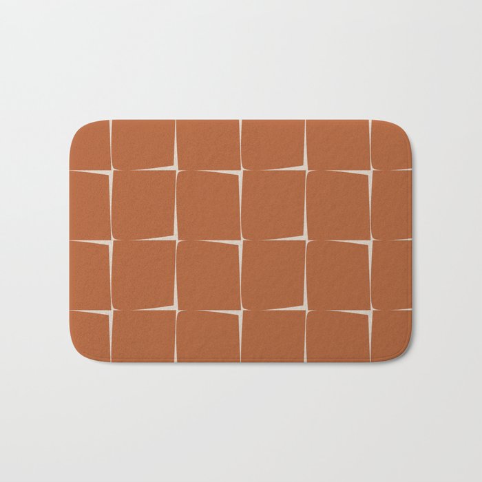 Terracotta Rust Minimal Midcentury Modern Flux Check Grid Pattern Bath Mat Gallery Image 1