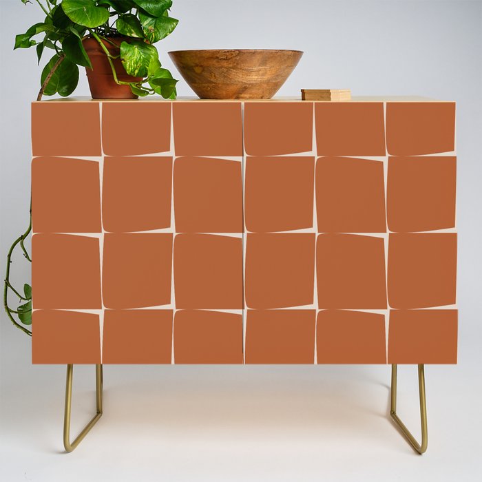 Terracotta Rust Minimal Midcentury Modern Flux Check Grid Pattern Credenza Gallery Image 1