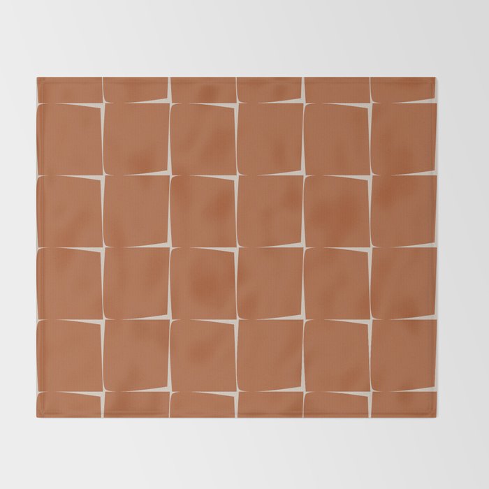 Terracotta Rust Minimal Midcentury Modern Flux Check Grid Pattern Throw Blanket Gallery Image 2