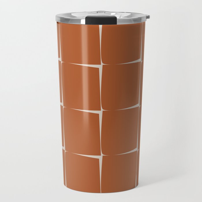 Terracotta Rust Minimal Midcentury Modern Flux Check Grid Pattern Travel Mug Gallery Image 1