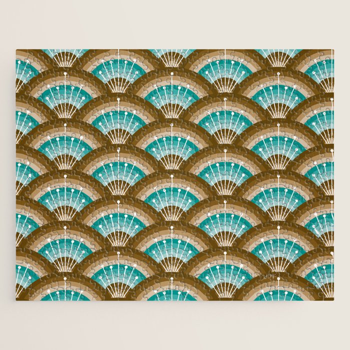 Stellar Seigaiha Wave - Chocolate & Turquoise Jigsaw Puzzle Gallery Image 1