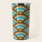 Stellar Seigaiha Wave - Chocolate & Turquoise Travel Mug Gallery Image 1