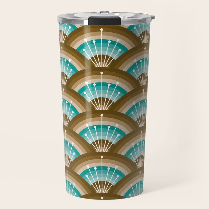 Stellar Seigaiha Wave - Chocolate & Turquoise Travel Mug Gallery Image 1