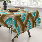 Stellar Seigaiha Wave - Chocolate & Turquoise Tablecloth Gallery Image 3