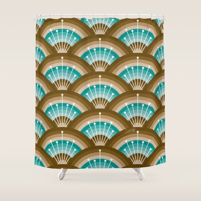 Stellar Seigaiha Wave - Chocolate & Turquoise Shower Curtain Gallery Image 1
