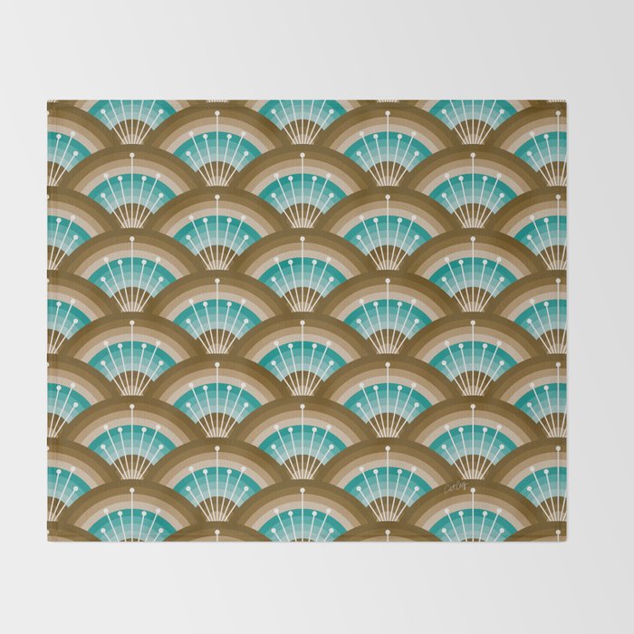 Stellar Seigaiha Wave - Chocolate & Turquoise Throw Blanket Gallery Image 2