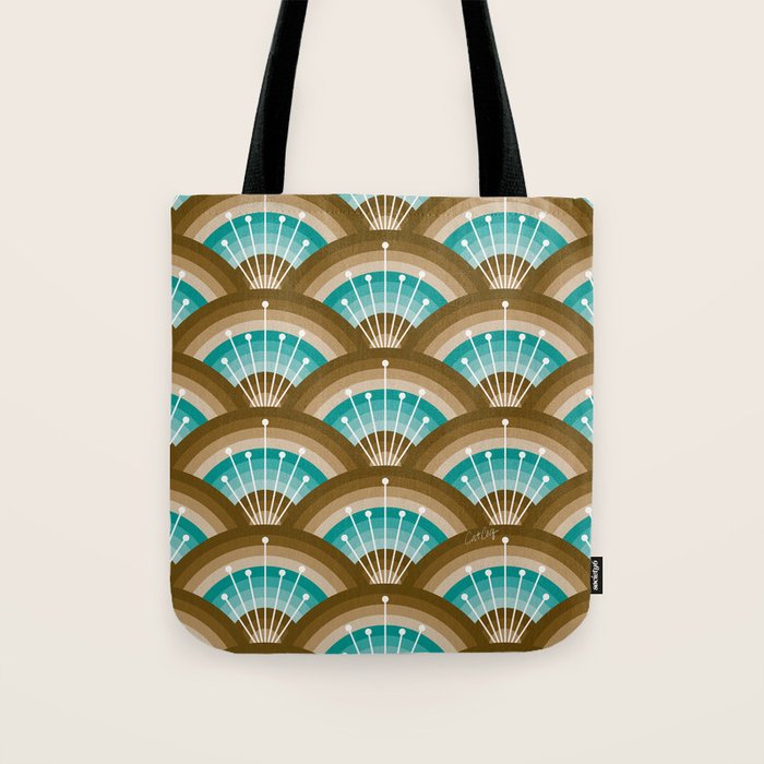 Stellar Seigaiha Wave - Chocolate & Turquoise Tote Bag Gallery Image 1