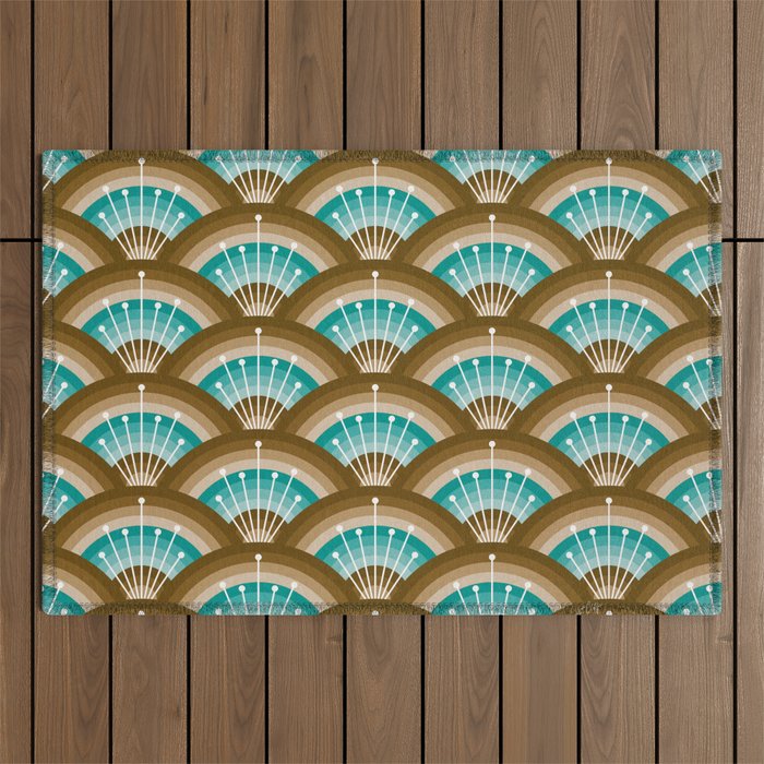 Stellar Seigaiha Wave - Chocolate & Turquoise Outdoor Rug Gallery Image 1