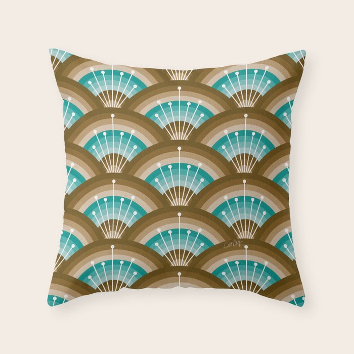 Stellar Seigaiha Wave - Chocolate & Turquoise Throw Pillow Gallery Image 6