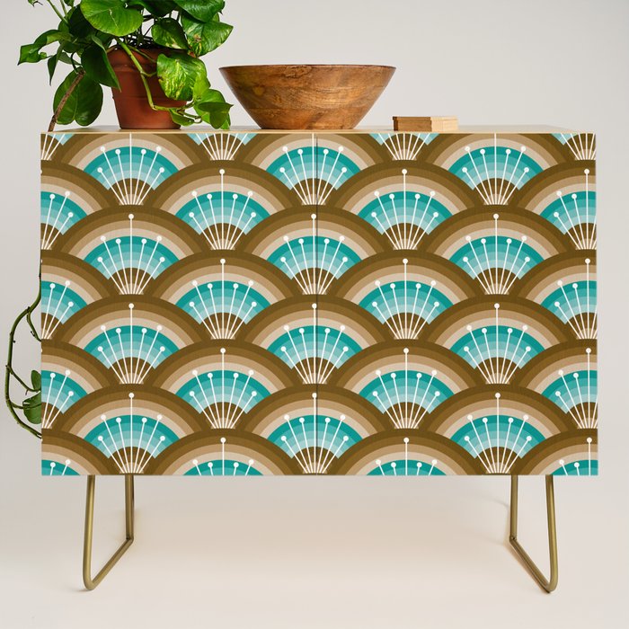 Stellar Seigaiha Wave - Chocolate & Turquoise Credenza Gallery Image 1