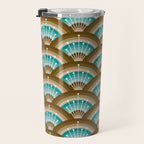 Stellar Seigaiha Wave - Chocolate & Turquoise Travel Mug Gallery Image 3