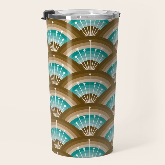 Stellar Seigaiha Wave - Chocolate & Turquoise Travel Mug Gallery Image 3