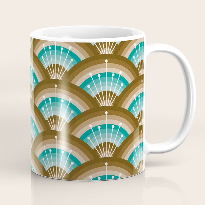 Stellar Seigaiha Wave - Chocolate & Turquoise Coffee Mug Gallery Image 1