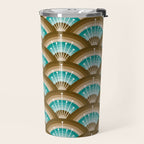Stellar Seigaiha Wave - Chocolate & Turquoise Travel Mug Gallery Image 2