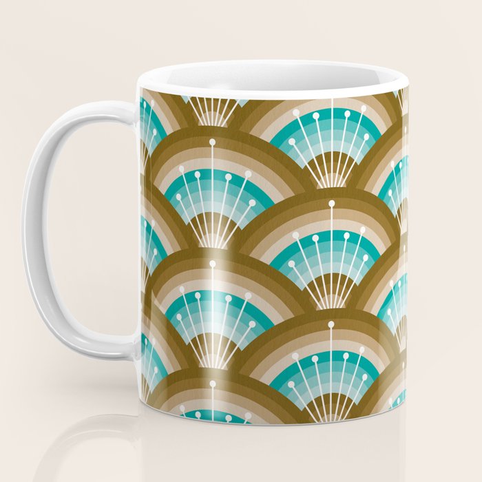 Stellar Seigaiha Wave - Chocolate & Turquoise Coffee Mug Gallery Image 3