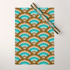 Stellar Seigaiha Wave - Chocolate & Turquoise Wrapping Paper Gallery Image 1