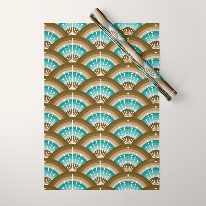 Stellar Seigaiha Wave - Chocolate & Turquoise Wrapping Paper Gallery Image 1
