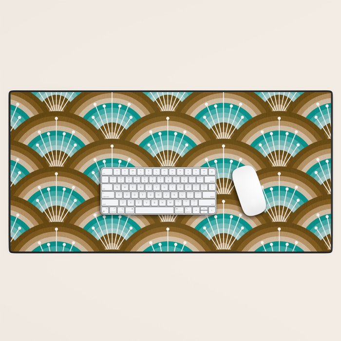 Stellar Seigaiha Wave - Chocolate & Turquoise Desk Mat Gallery Image 1