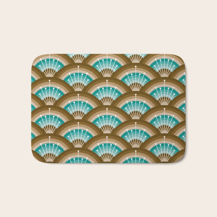 Stellar Seigaiha Wave - Chocolate & Turquoise Bath Mat Gallery Image 1
