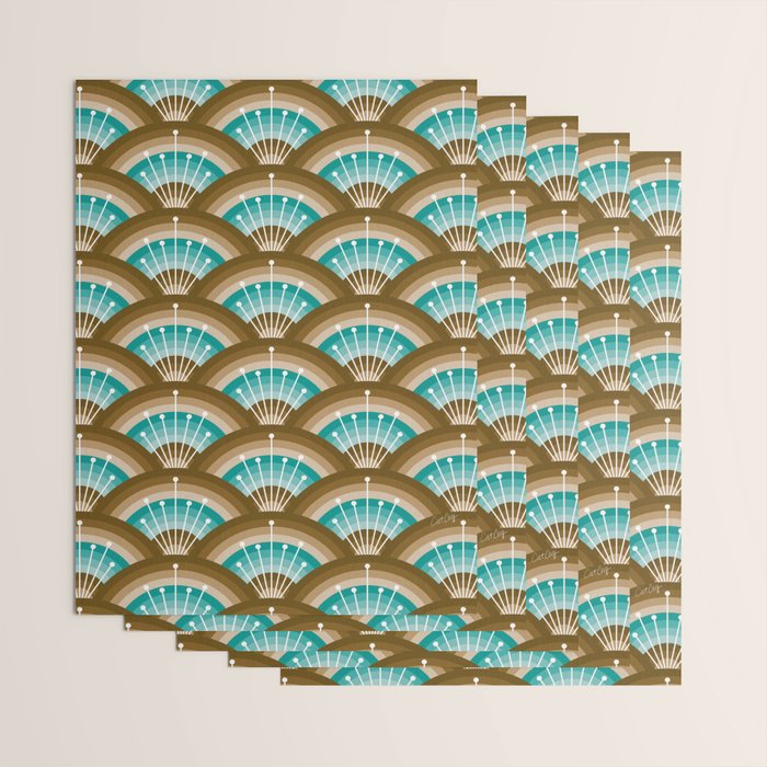 Stellar Seigaiha Wave - Chocolate & Turquoise Wrapping Paper Gallery Image 3