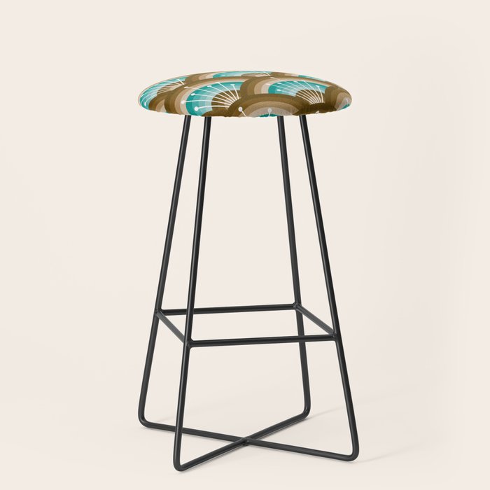 Stellar Seigaiha Wave - Chocolate & Turquoise Stool Gallery Image 1