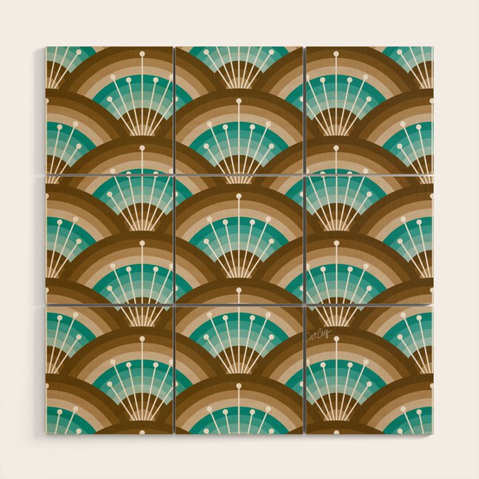 Stellar Seigaiha Wave - Chocolate & Turquoise Wood Wall Art Gallery Image 1