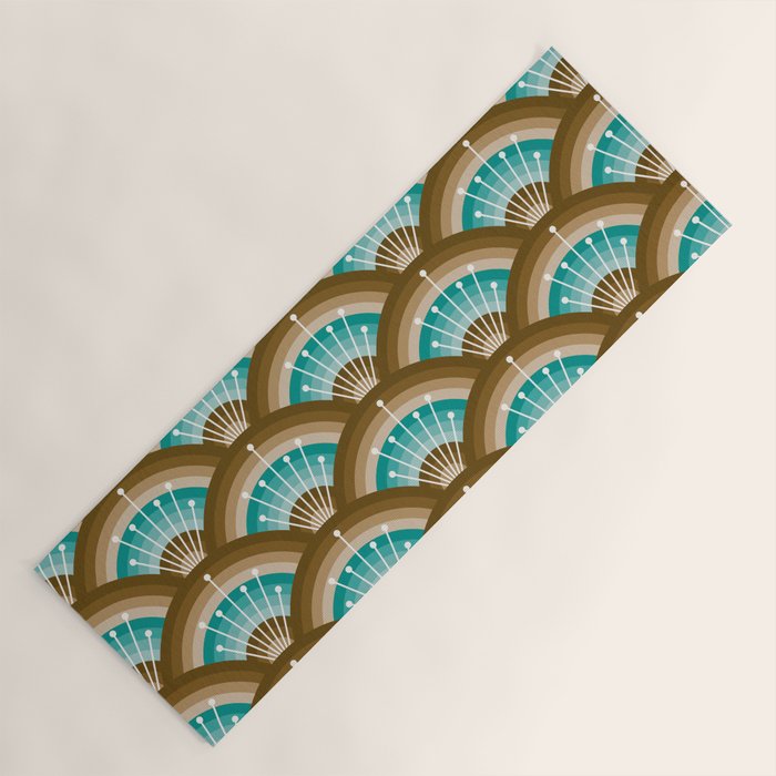 Stellar Seigaiha Wave - Chocolate & Turquoise Yoga Mat Gallery Image 1