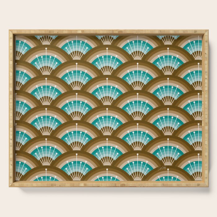 Stellar Seigaiha Wave - Chocolate & Turquoise Serving Tray Gallery Image 1