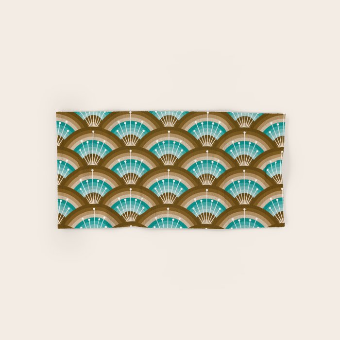 Stellar Seigaiha Wave - Chocolate & Turquoise Bath Towel Gallery Image 1