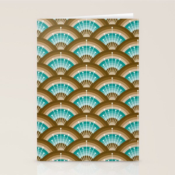 Stellar Seigaiha Wave - Chocolate & Turquoise Stationery Card Gallery Image 1